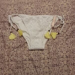 Victoria's Secret White Crochet Bikini Bottom with Yellow Tassels